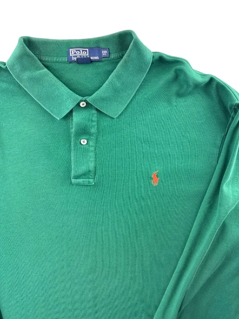 Polo Ralph Lauren Polo Shirt Men's 2XB Big Green Long Sleeve 100% Cotton Preppy
